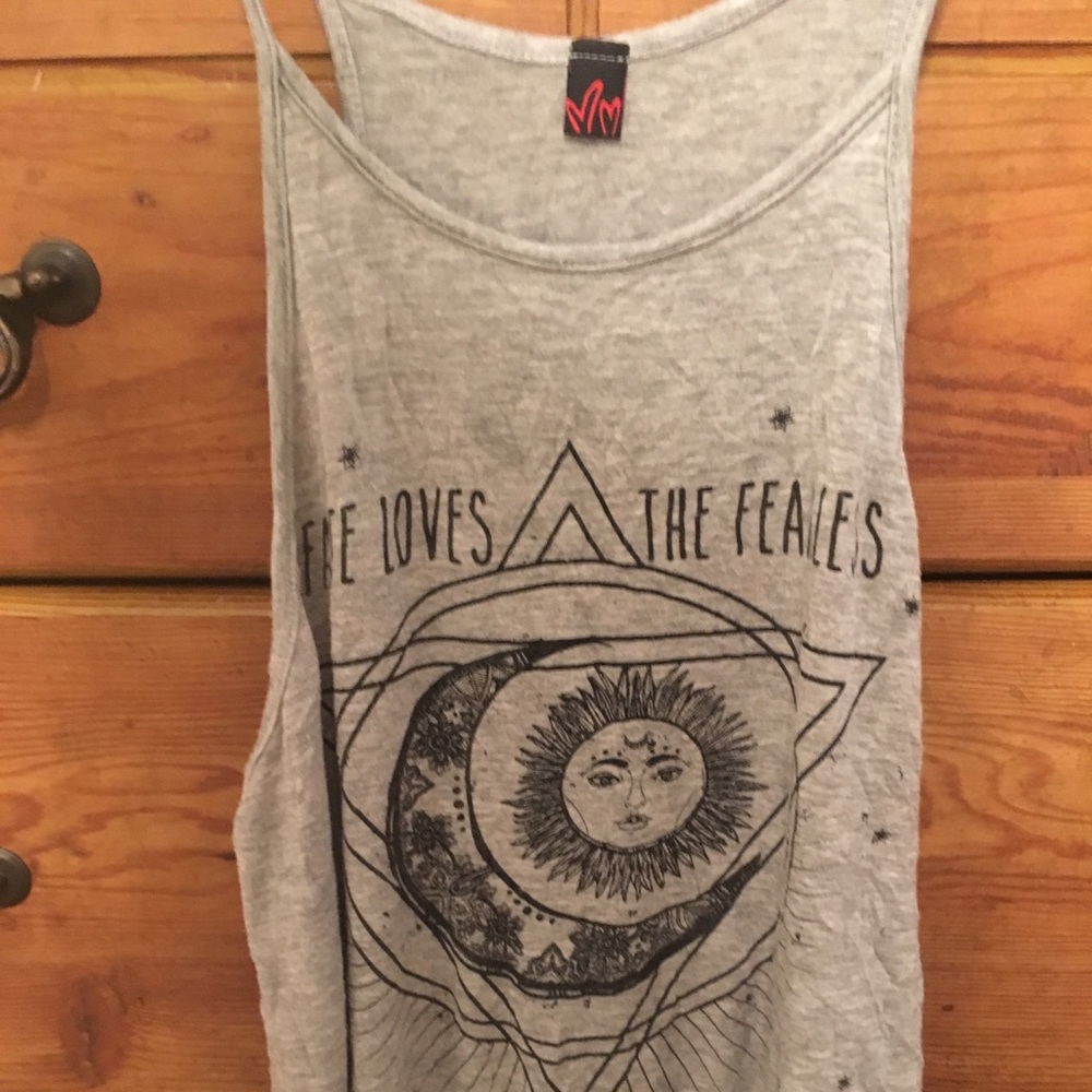 Grey & black tank top with sun and moon design